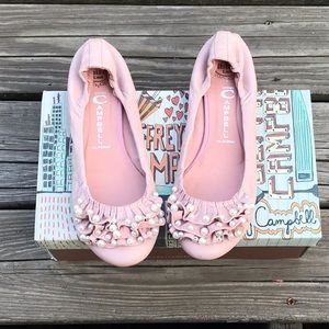 Pink pearl leather ballerina flats by Jeffrey Campbell